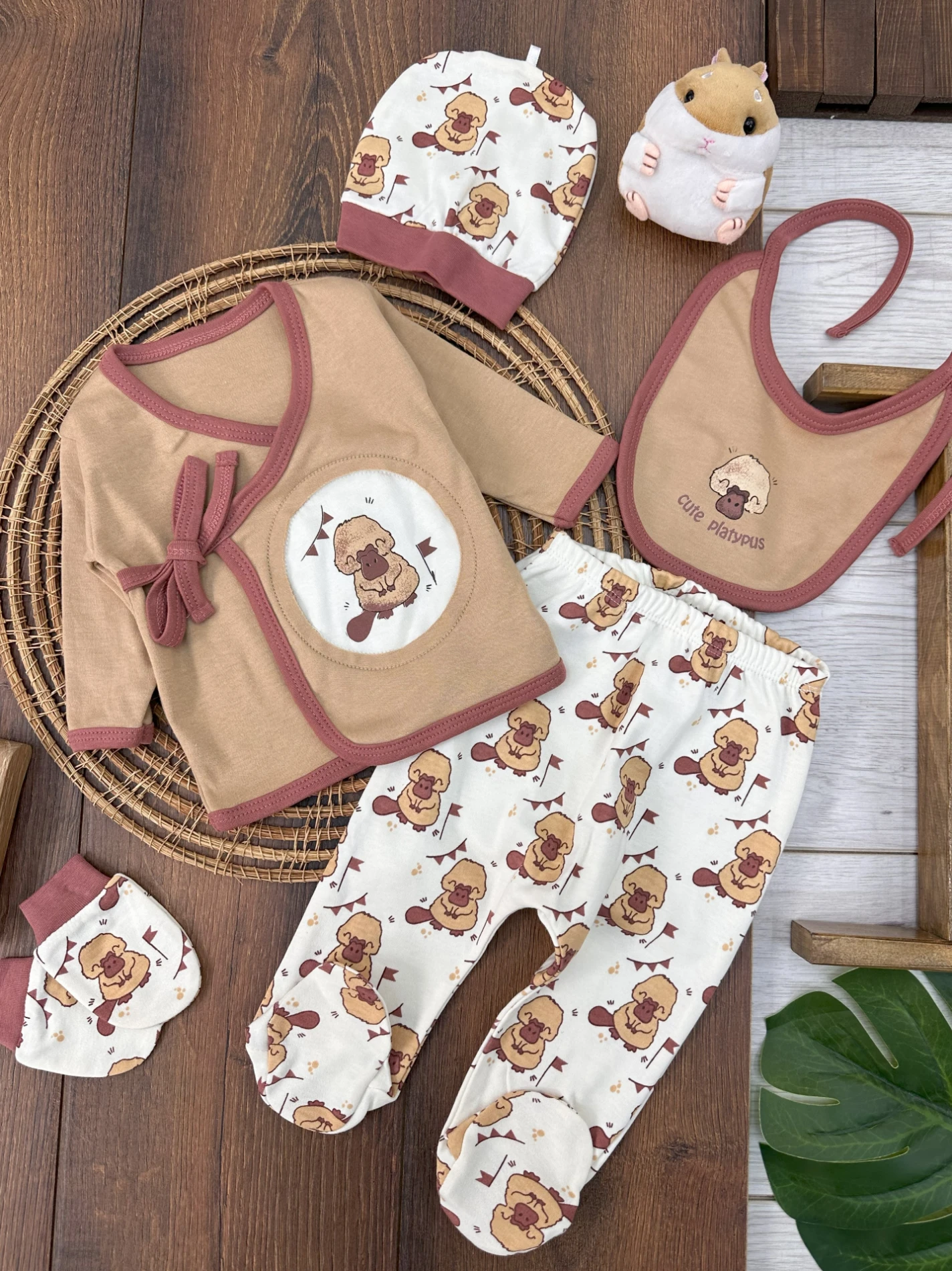 %100 Pamuk Yenidoğan Bebek 5li Hastane Çıkış Seti  - VİZON