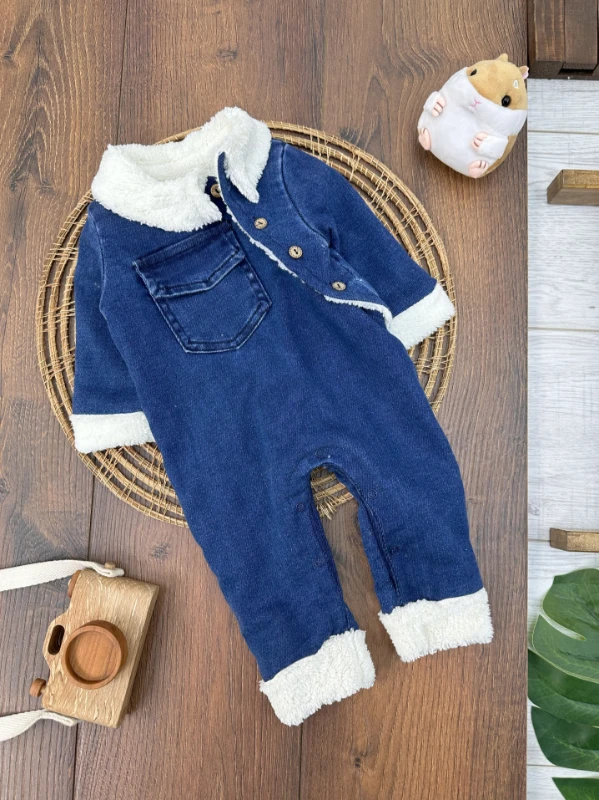 Likralı İçi Wellsoft Kürklü Alttan Çıtçıtlı Unisex  Kışlık Bebek Tulum