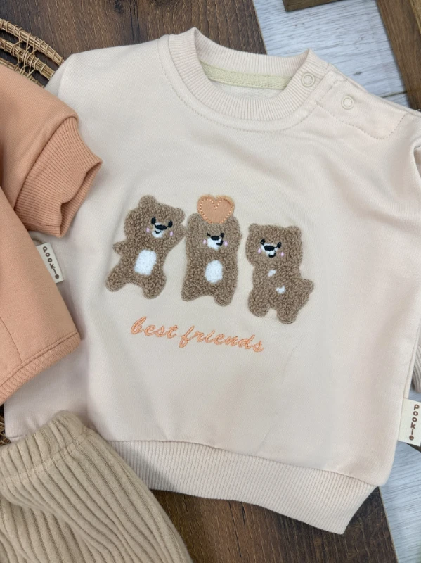 Süzene Badili Ayıcık İşlemeli 3lü Kız Bebek Takım