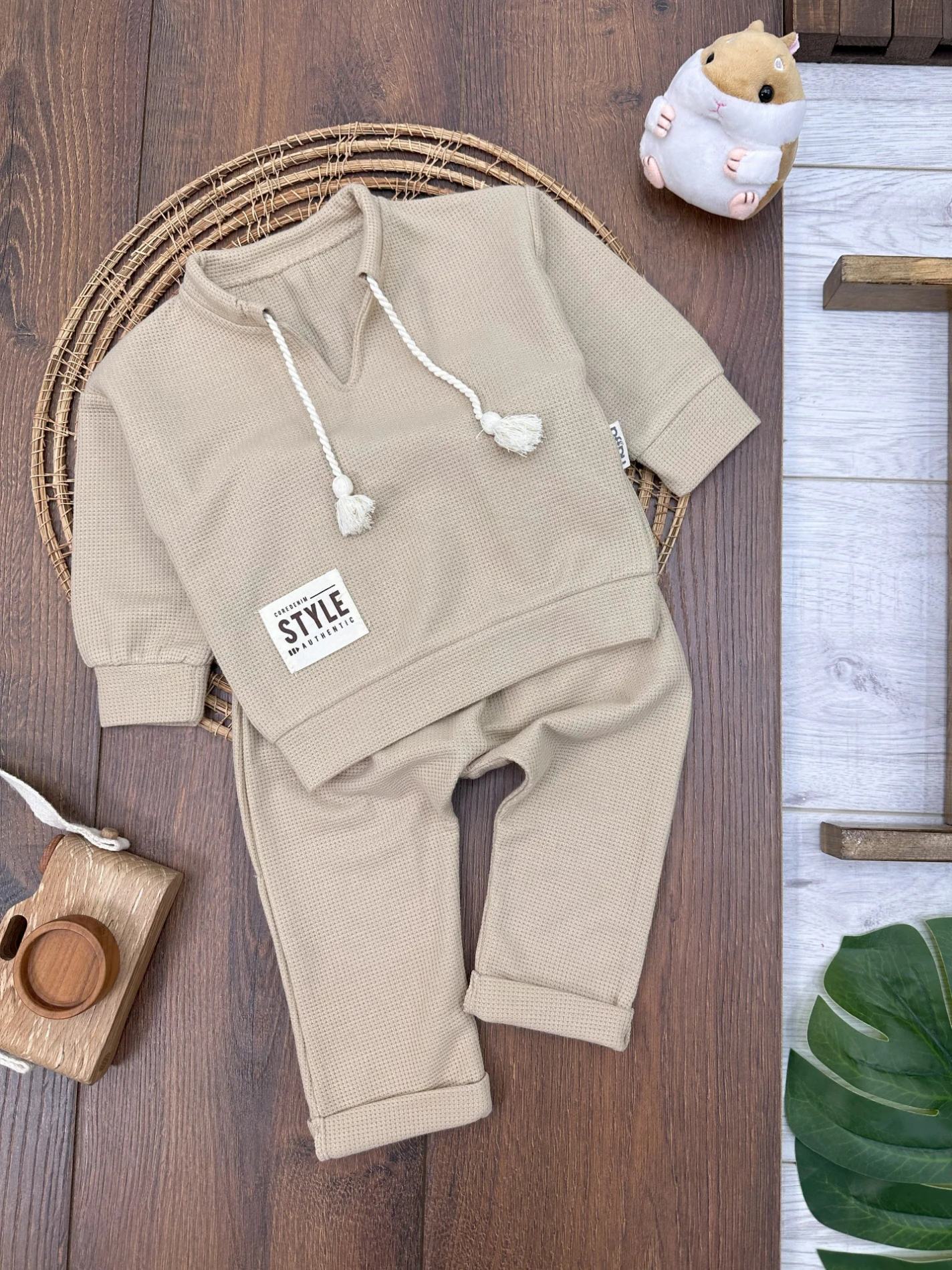 İpli Hakim Yaka Style Erkek Bebek Takım - KREM