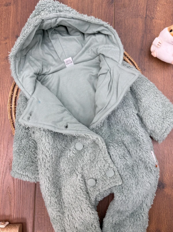 Peluş Kruvaze Model İçi Astarlı Unisex Kışlık Bebek Tulum