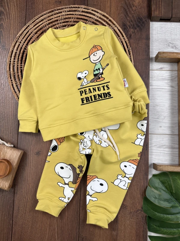 Snoopy Omuzdan Çıtçıtlı Erkek Bebek Takım