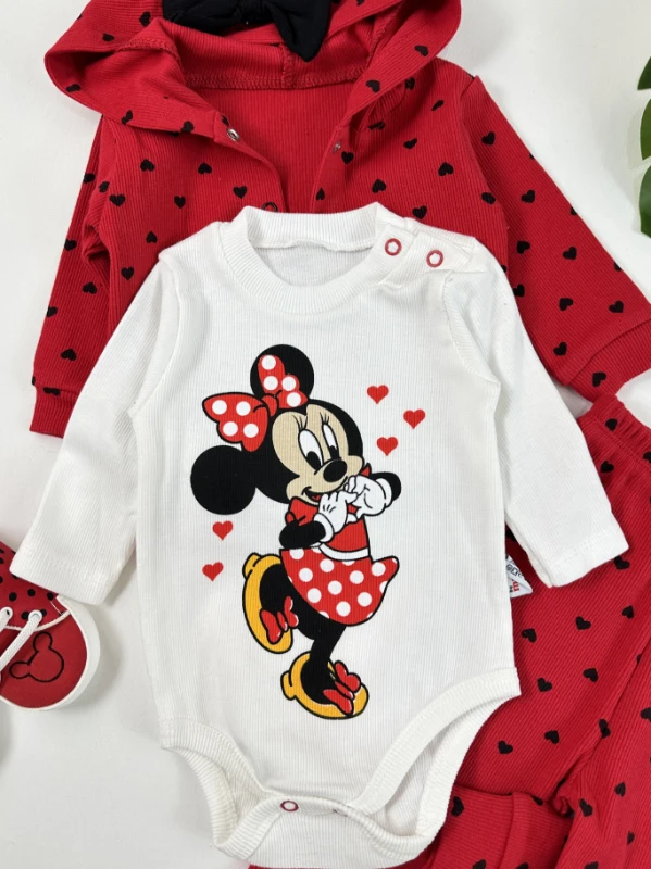 Minnie Mouse Kaşkorse Çıtçıt Badili 3lü Kız Bebek Takım