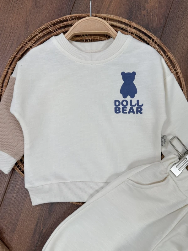 Doll Bear Baskılı Paça Düğme Detaylı Erkek Bebek Takım