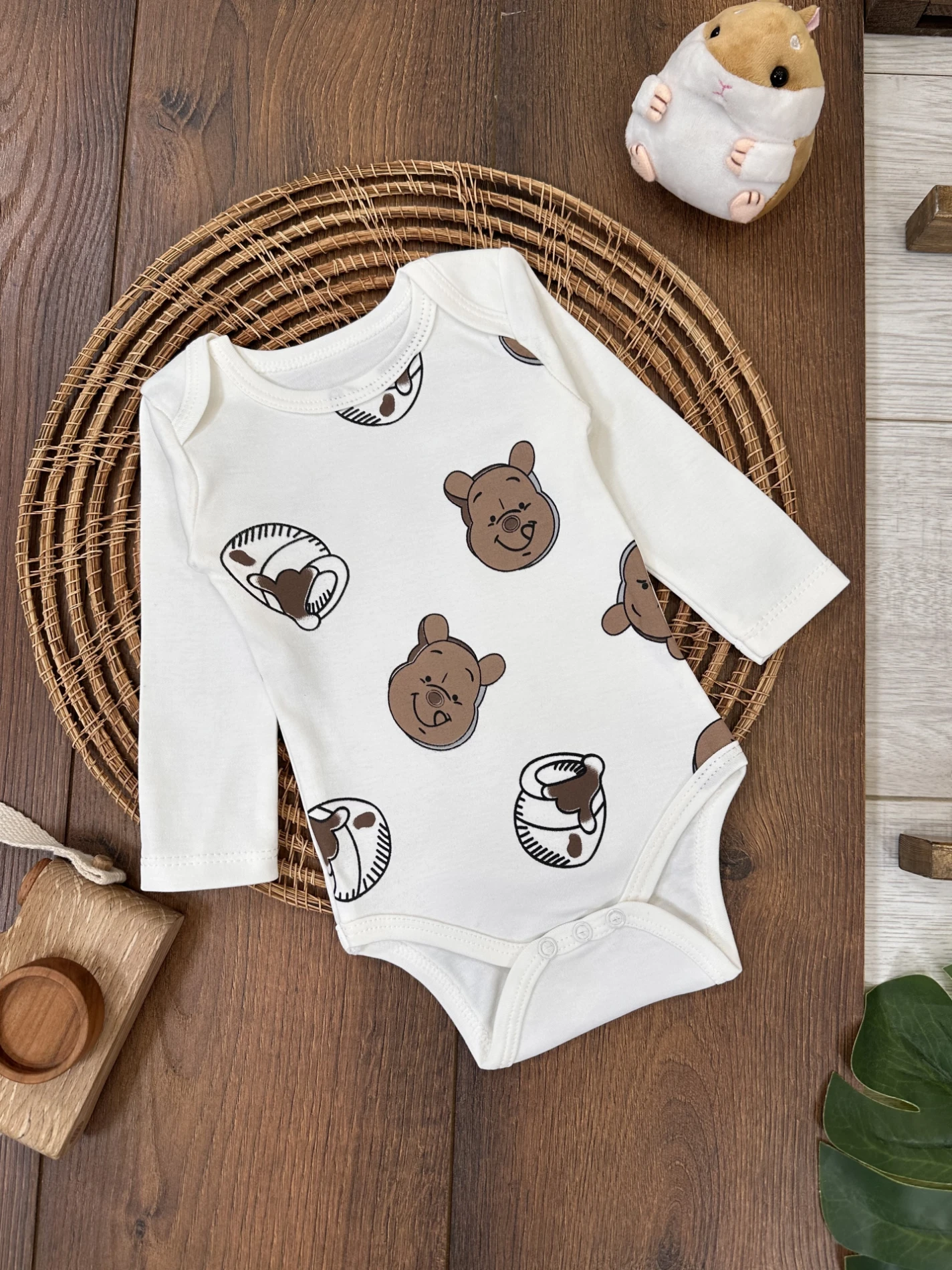 Organik Pamuk  Alttan 3 Çıtçıtlı Unisex Bebek Zıbın/Badi - KAHVE