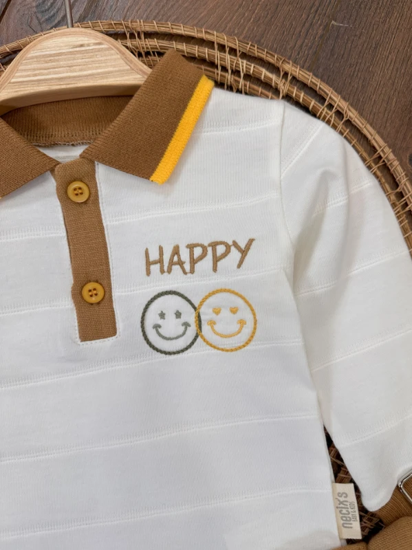 Polo Yaka Müslin Pantolon Happy Mevsimlik Erkek Bebek Takım