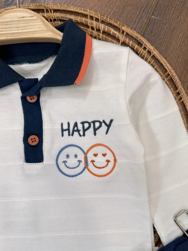 Polo Yaka Müslin Pantolon Happy Mevsimlik Erkek Bebek Takım