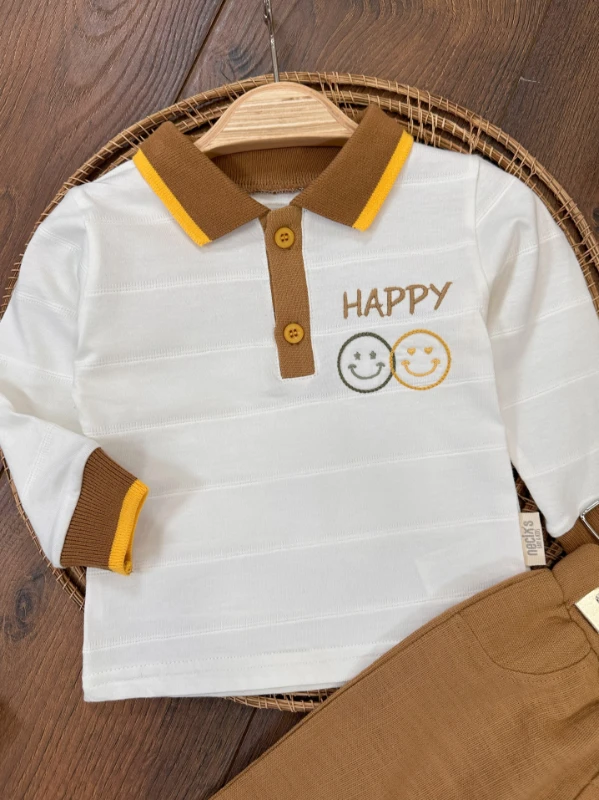 Polo Yaka Müslin Pantolon Happy Mevsimlik Erkek Bebek Takım