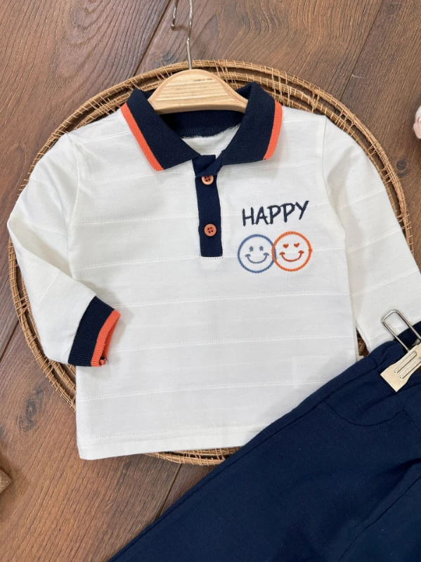 Polo Yaka Müslin Pantolon Happy Mevsimlik Erkek Bebek Takım