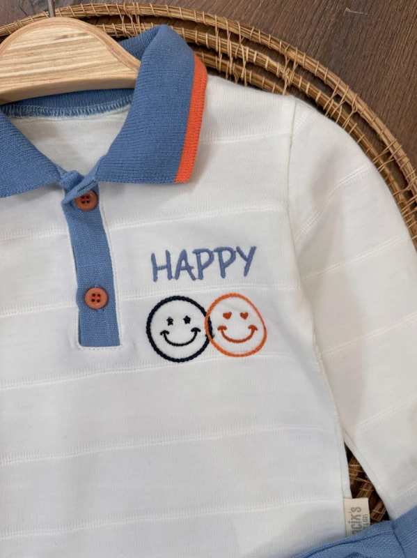 Polo Yaka Müslin Pantolon Happy Mevsimlik Erkek Bebek Takım