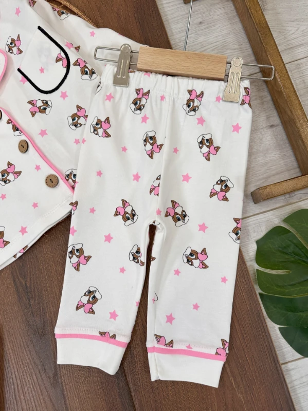 %100 Pamuk Kruvaze Yaka Önden Düğmeli 0versize Rahat Kalıp Mevsimlik Bebek Pijama Takımı