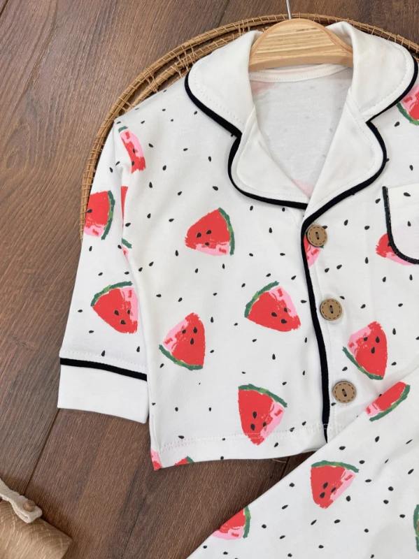 %100 Pamuk Kruvaze Yaka Önden Düğmeli 0versize Rahat Kalıp Unisex Mevsimlik Bebek Pijama Takımı