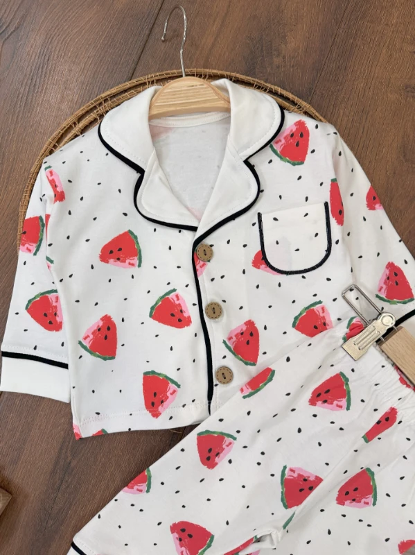 %100 Pamuk Kruvaze Yaka Önden Düğmeli 0versize Rahat Kalıp Unisex Mevsimlik Bebek Pijama Takımı