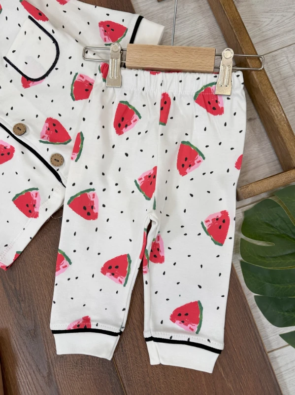 %100 Pamuk Kruvaze Yaka Önden Düğmeli 0versize Rahat Kalıp Unisex Mevsimlik Bebek Pijama Takımı