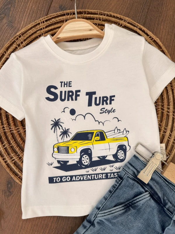 Adventure Likralı Kot Short Omuzdan Çıtçıtlı T-shirt Yazlık Erkek Bebek/Baby Takım