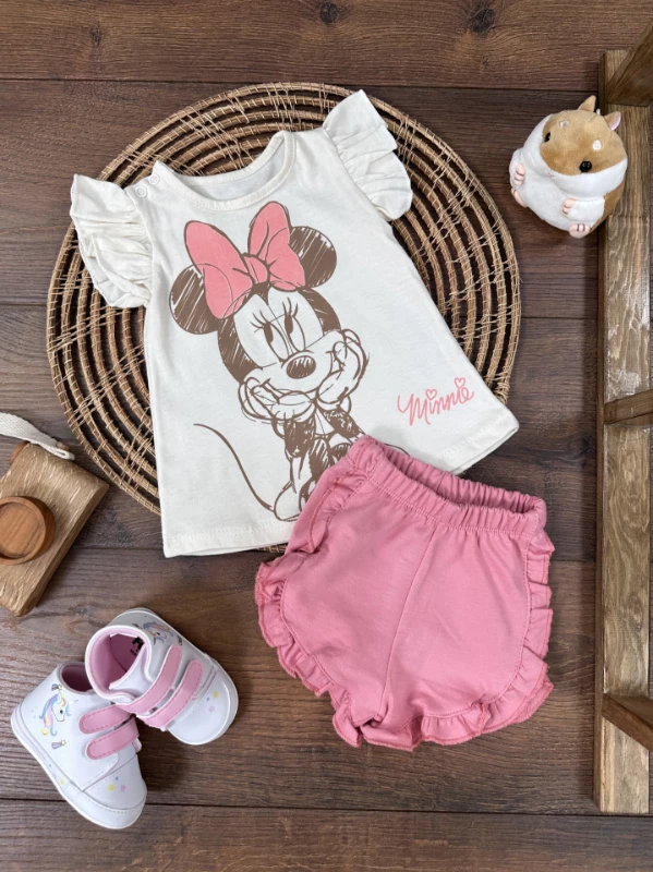 Minnie Mouse Fırfır Şort Yazlık Kız Bebek Takım