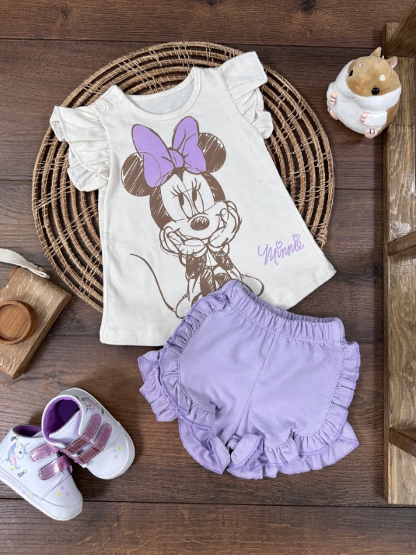 Minnie Mouse Fırfır Şort Yazlık Kız Bebek Takım