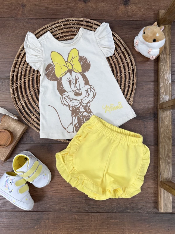Minnie Mouse Fırfır Şort Yazlık Kız Bebek Takım