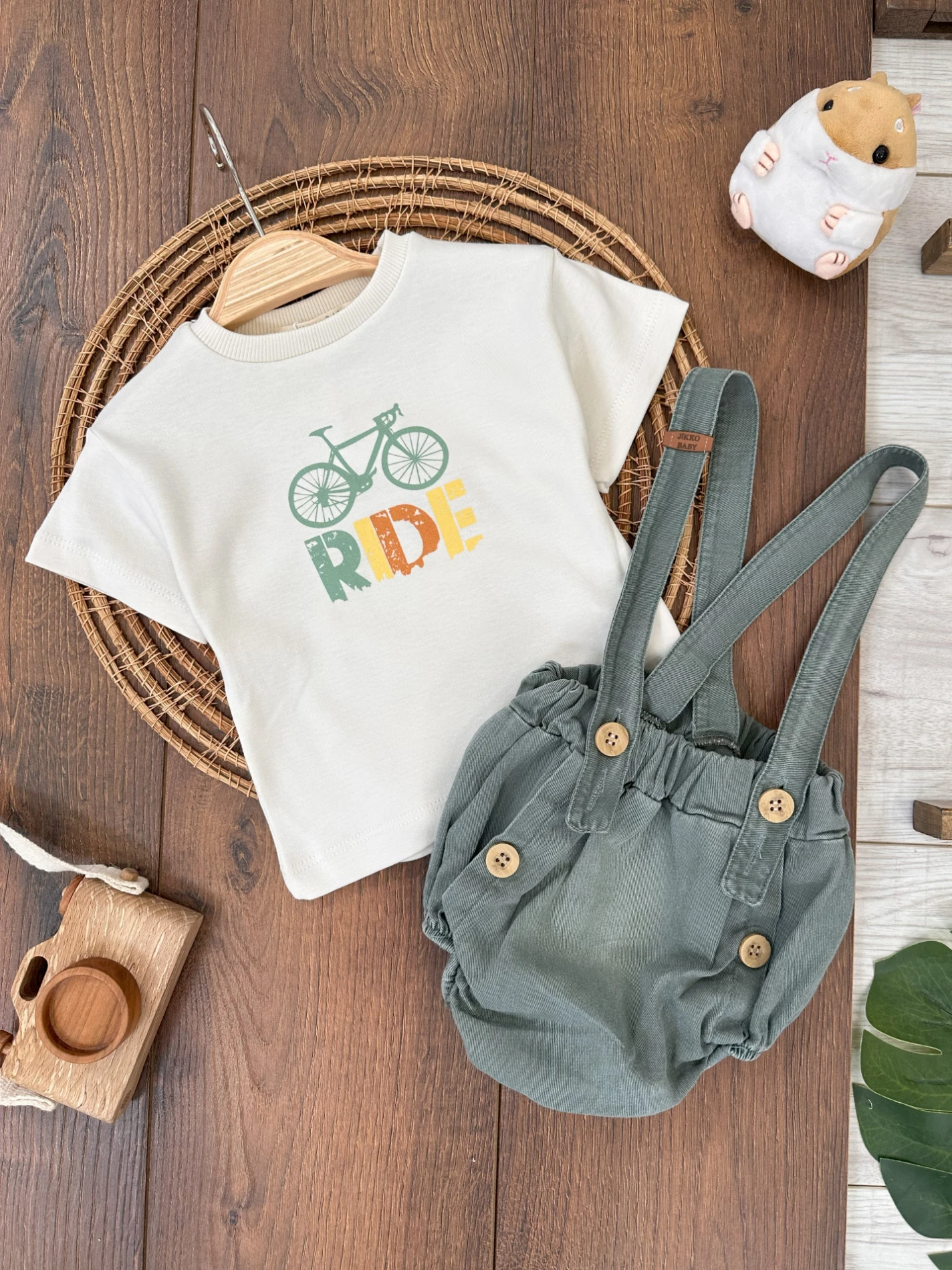 Keten Salopet Yazlık Erkek Bebek Takım - YEŞİL