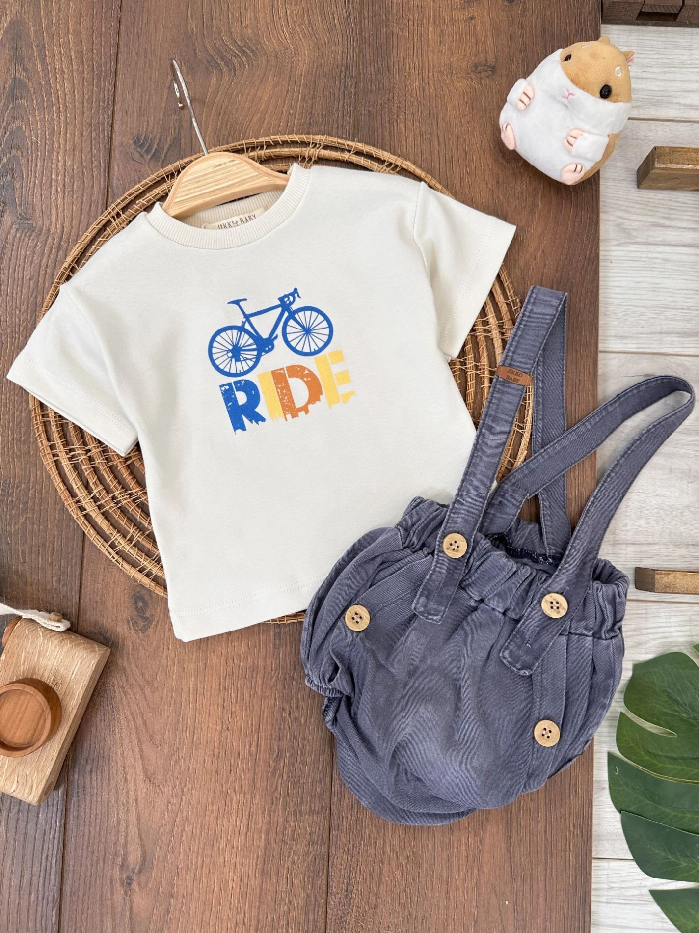 Keten Salopet Yazlık Erkek Bebek Takım - İNDİGO