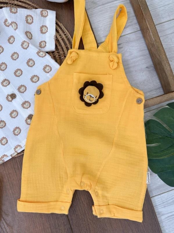 Müslin Aslan Figürlü Yazlık Salopet Erkek Bebek Takım