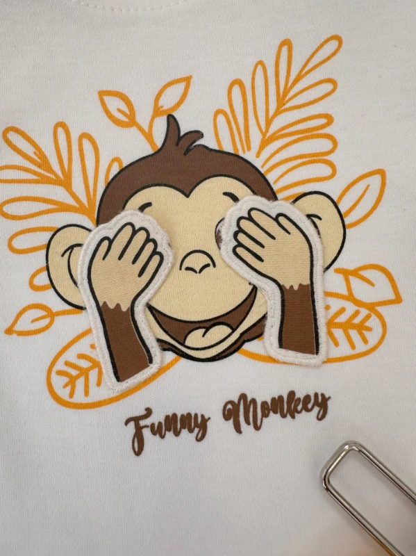 Monkey El Figürlü Omuzdan Çıtçıtlı Waffle Şortlu Yazlık Erkek Bebek Takım