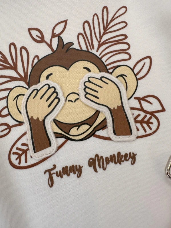 Monkey El Figürlü Omuzdan Çıtçıtlı Waffle Şortlu Yazlık Erkek Bebek Takım