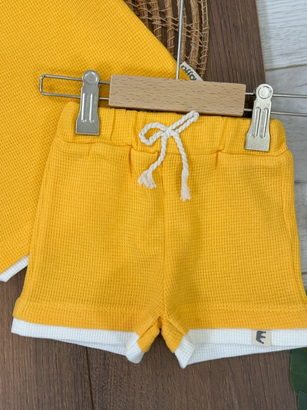 Waffel Kumaş Omuzdan Çıtçıtlı Yazlık Erkek Bebek Takım