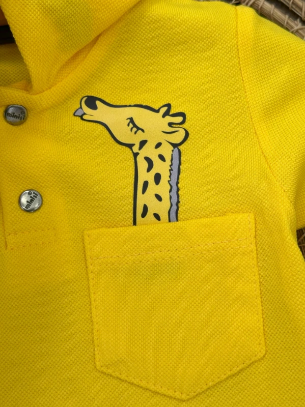 Polo Yaka Zürafa Baskılı Likralı Kot Şort Yazlık Erkek Bebek Takım