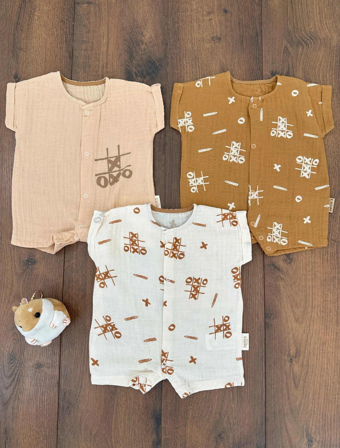 Müslin Çıtçıtlı Yazlık Erkek Bebek 3lü Yenidoğan Tulum Set