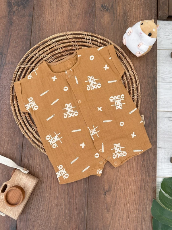 Müslin Çıtçıtlı Yazlık Erkek Bebek 3lü Yenidoğan Tulum Set