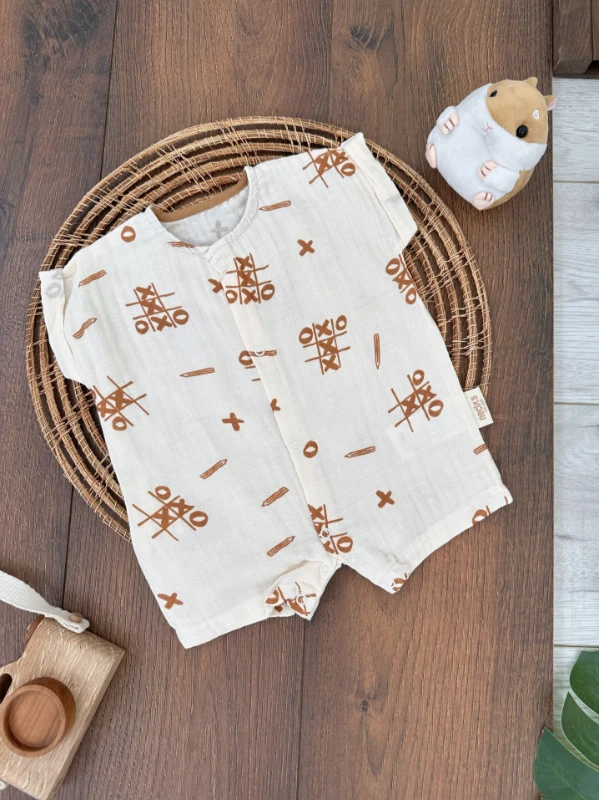 Müslin Çıtçıtlı Yazlık Erkek Bebek 3lü Yenidoğan Tulum Set