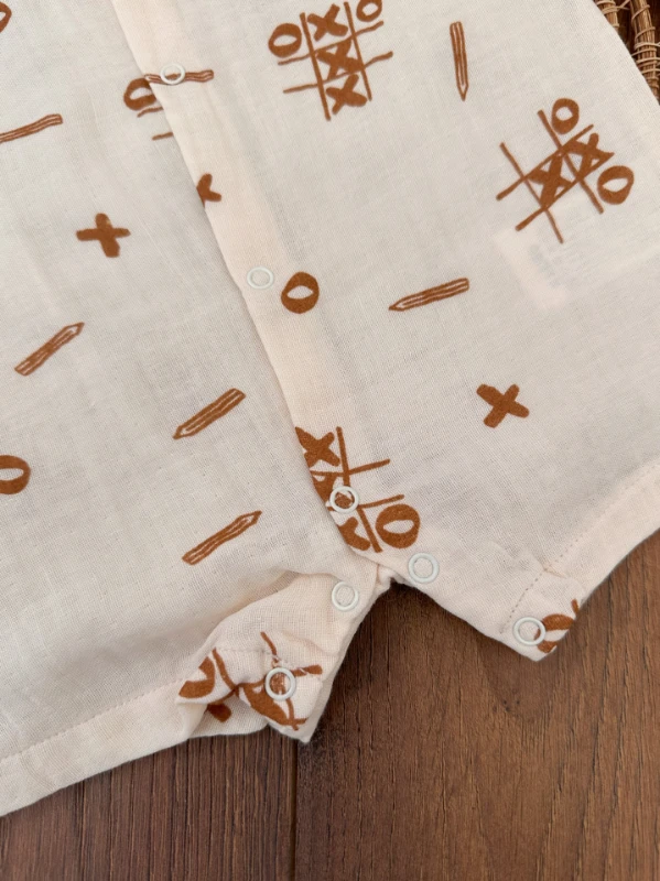 Müslin Çıtçıtlı Yazlık Erkek Bebek 3lü Yenidoğan Tulum Set