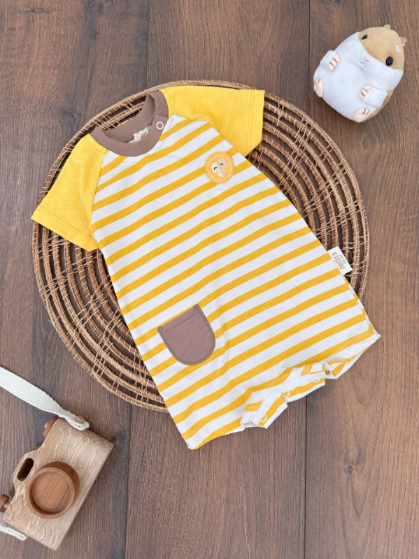 Zürafa Çıtçıtlı Yazlık 3lü Yenidoğan Erkek Bebek Tulum Set