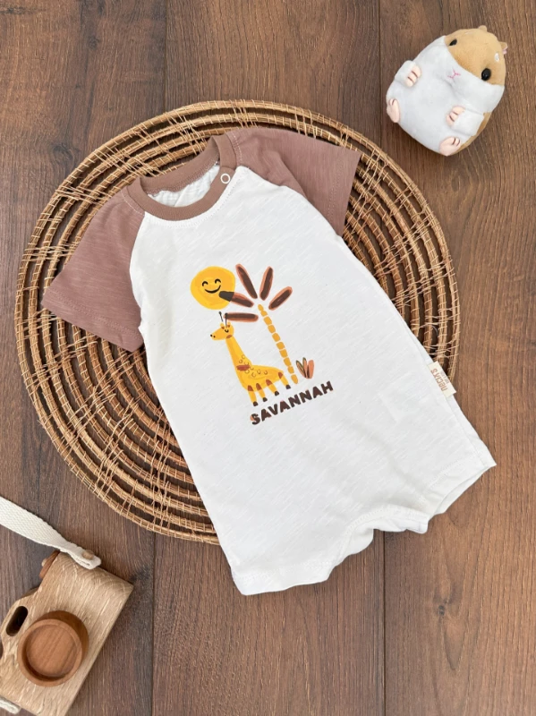 Zürafa Çıtçıtlı Yazlık 3lü Yenidoğan Erkek Bebek Tulum Set
