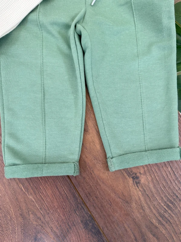 Safari Önden Düğmeli İki Cep Detaylı Waffle Omuzdan Çıtçıtlı Sweatshirt 3lü Erkek Bebek Takım 