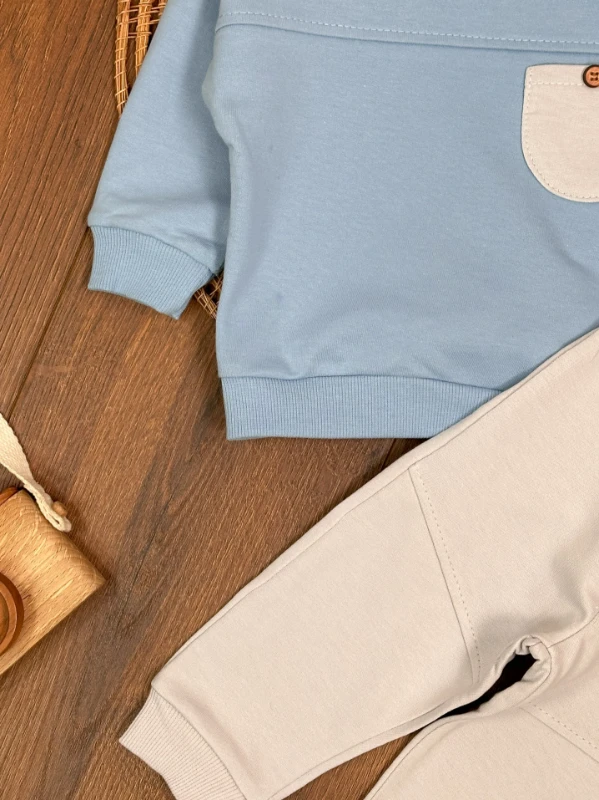 Cep ve Düğme Detaylı Mevsimlik 2li Erkek Bebek Takım