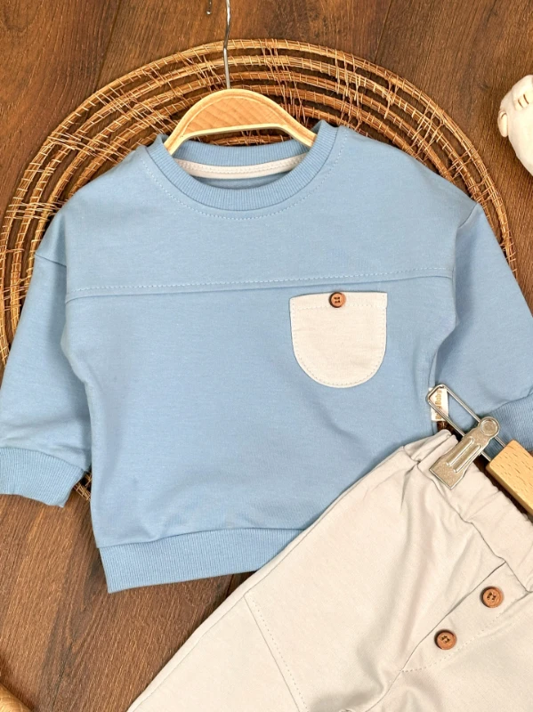 Cep ve Düğme Detaylı Mevsimlik 2li Erkek Bebek Takım