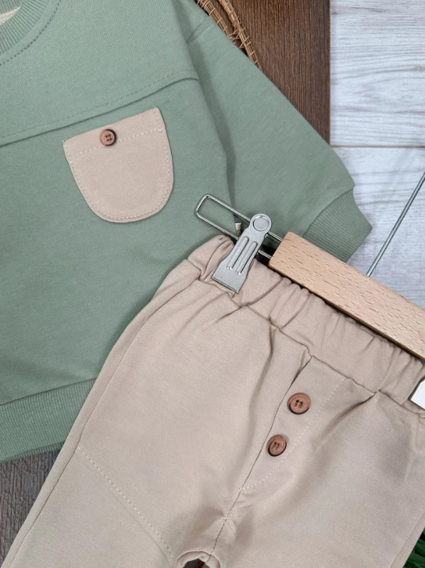 Cep ve Düğme Detaylı Mevsimlik 2li Erkek Bebek Takım