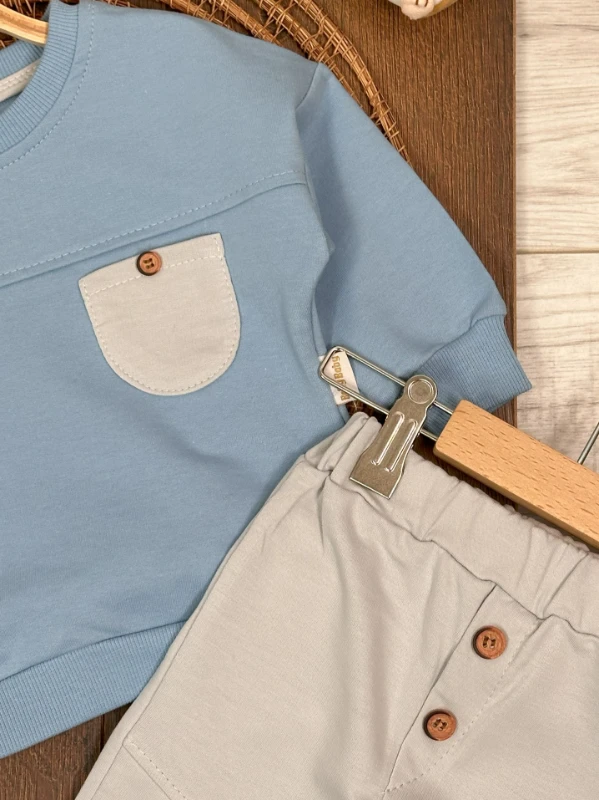 Cep ve Düğme Detaylı Mevsimlik 2li Erkek Bebek Takım