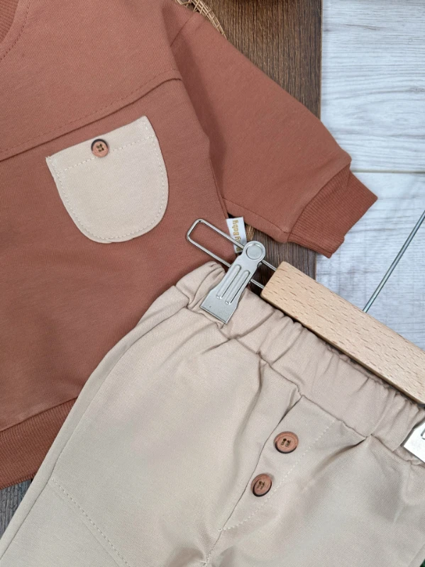 Cep ve Düğme Detaylı Mevsimlik 2li Erkek Bebek Takım