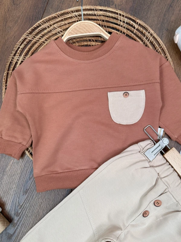 Cep ve Düğme Detaylı Mevsimlik 2li Erkek Bebek Takım