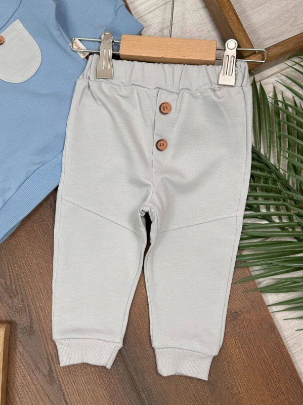 Cep ve Düğme Detaylı Mevsimlik 2li Erkek Bebek Takım