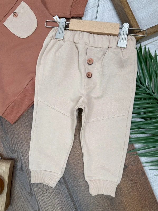 Cep ve Düğme Detaylı Mevsimlik 2li Erkek Bebek Takım