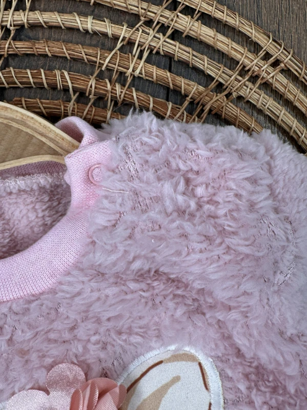 Pelüş Panduflu Geyik Figürlü Omuzdan Çıtçıtlı Kışlık Kız Bebek Takım