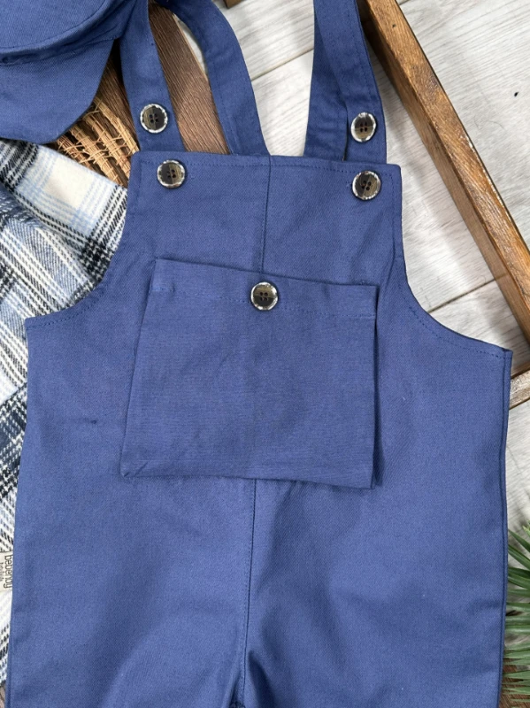 Oduncu Gömlek Şapkalı Kanguru Cepli Kanvars Salopet Erkek Bebek Takım