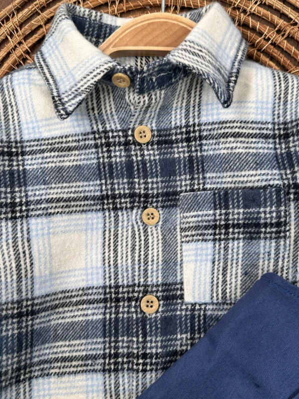 Oduncu Gömlek Şapkalı Kanguru Cepli Kanvars Salopet Erkek Bebek Takım