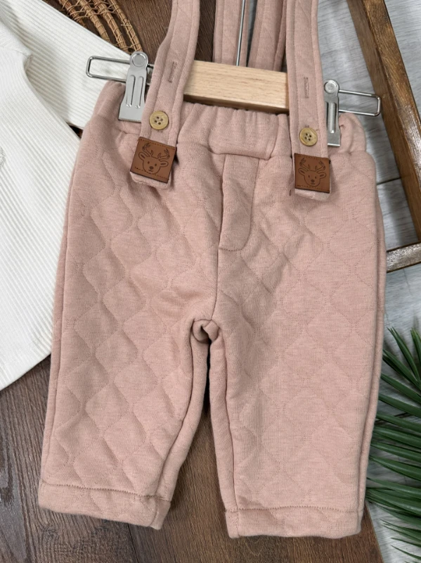 Kapitone Salopet Çam Nakışlı Bereli Balıkçı Yaka Badi Kışlık 3lü Erkek Bebek Takım