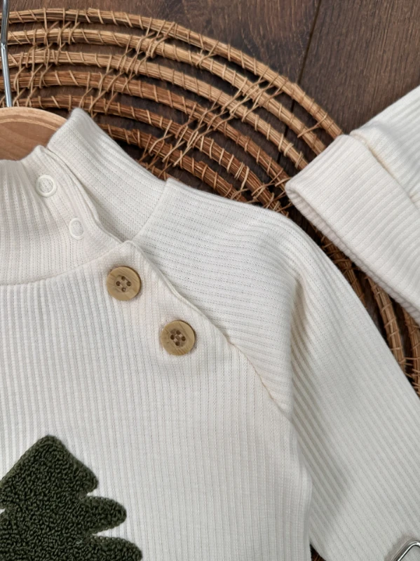 Kapitone Salopet Çam Nakışlı Bereli Balıkçı Yaka Badi Kışlık 3lü Erkek Bebek Takım