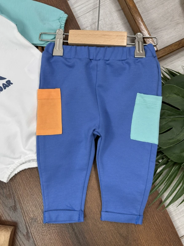 Renkli Kol Dinozor Figürlü Şapka Alttan Çıtçıtlı Mevsimlik Erkek Bebek Takım